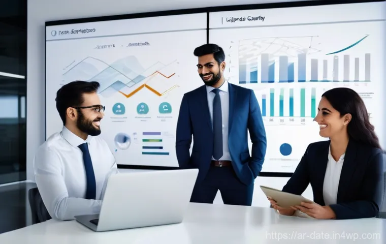 클라우드 기반 데이터 품질 관리 시스템 - **Prompt:** A male Arab business professional, mid-30s, dressed in a tailored modern suit, stands at...