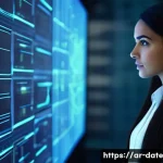 Home 13 데이터 품질 관리 시스템 구축 단계 - **Prompt 1: The Data Navigator's Insight**
"A wide-angle, cinematic shot of a young, professiona...