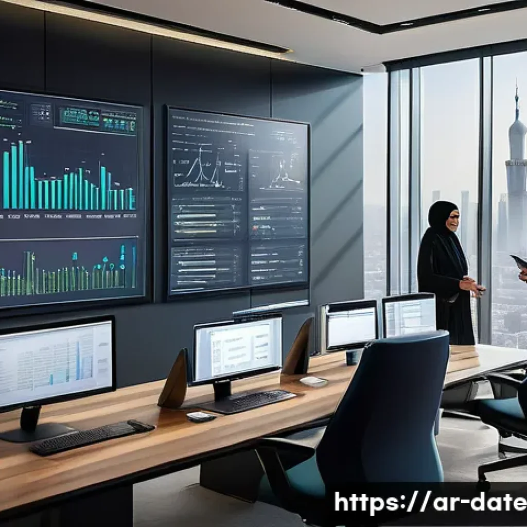 데이터 품질 감사의 중요성 - A modern Middle Eastern office environment featuring diverse professionals collaborating around a la...