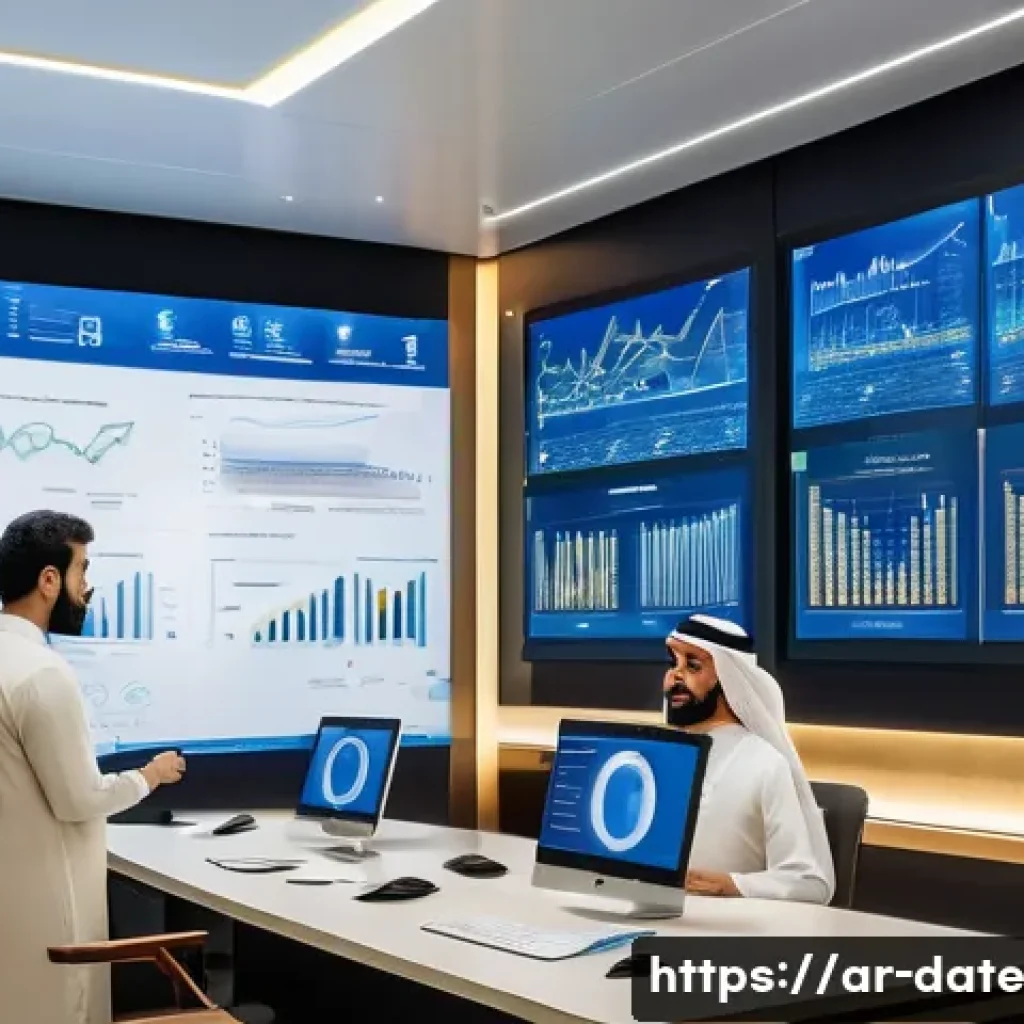 데이터 품질 관리의 성과 분석 도구 - A modern Middle Eastern office scene featuring diverse professionals analyzing interactive data qual...