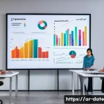 Home 21 데이터 품질 관리의 성공 사례 분석 - A modern Arab office environment with a diverse team of professionals collaborating around a large d...