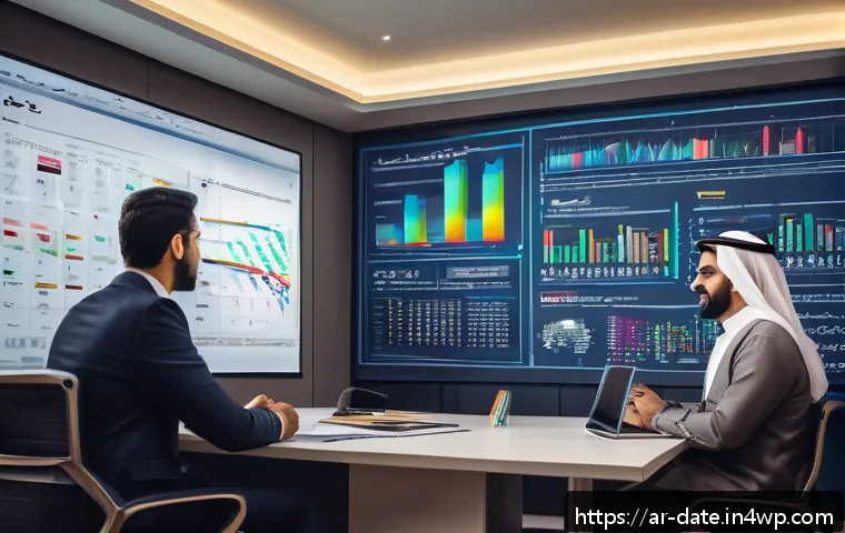 데이터 품질 격차 분석 방법 - A modern office scene in a Middle Eastern corporate environment, showing diverse Arabic-speaking pro...